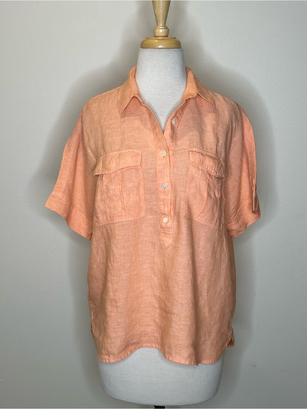 J. Crew Baird McNutt Irish Linen Top Melon Orange Popover Size 8